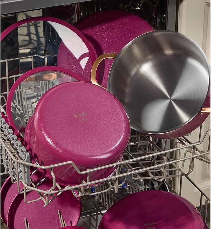 CAROTE 19pcs Tri-Ply Stainless Steel Cookware Set with Detachable Handle, Pots and Pans Set, Induction Kitchen Cooking Sets, RV/Camping Cookware, Outer Ceramic Layer, Oven Safe, Violet Purple