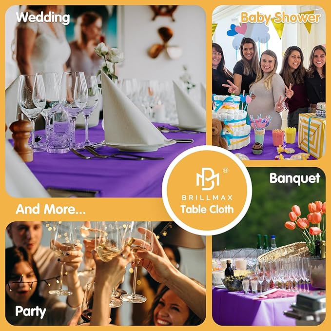 BRILLMAX 6 Pack Purple Tablecloths for 6 Foot Rectangle Tables 60 x 102 Inch - 6ft Rectangular Bulk Linen Polyester Fabric Washable Cloth Cover for Wedding Reception Banquet Birthday Party
