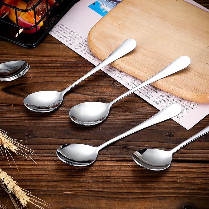 Nuogo 100 Pieces Soup Spoons Set Stainless Steel Spoons Silverware Dessert Dinnerware Bulk Metal Dinner Dinnerware Mirror Polished Tablespoon for Home Restaurant Kitchen Dishwasher Safe