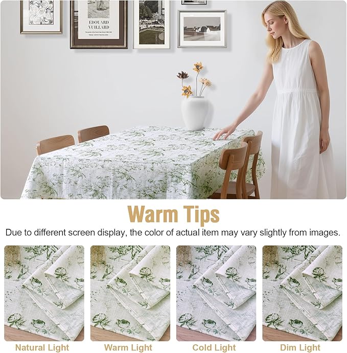 H.VERSAILTEX Linen Table Cloths Floral Printed Tablecloth Spill-Proof Waterproof Table Cover for Dining Buffet Feature Soft and Thick Fabric Wrinkle Free, 60 x 84 Inch, Vintage Botanical - Green