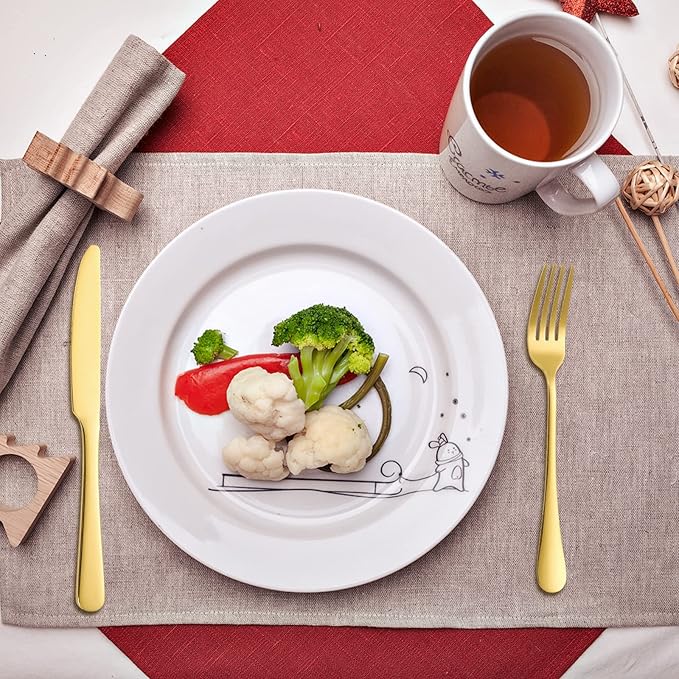 24 pcs Flatware Set, Gold Stainless Steel Flatware Set for 6, Knife Fork Spoon, Home Dinnerware Tableware Set for 6, Cutlery Set, Include Knives/Forks/Spoons