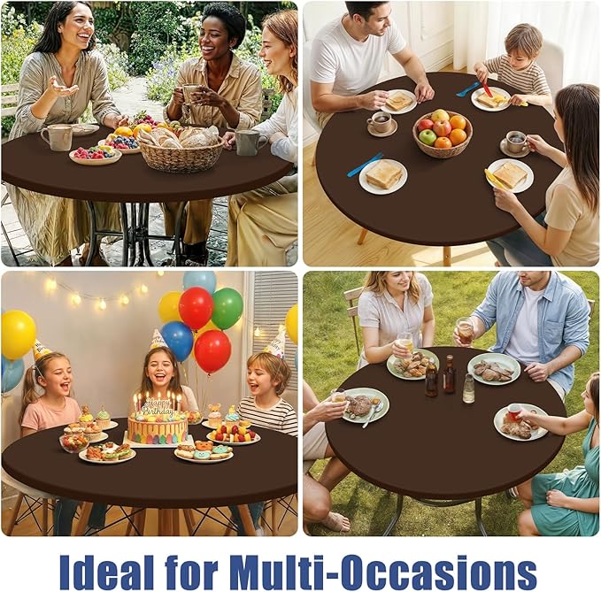 Round Spandex Tablecloth, Elastic Fitted Waterproof Tablecloths for 36"-44" Tables, Stretch Washable Picnic Table Cover for Camping, Dining, Indoor and Outdoor, Coffee