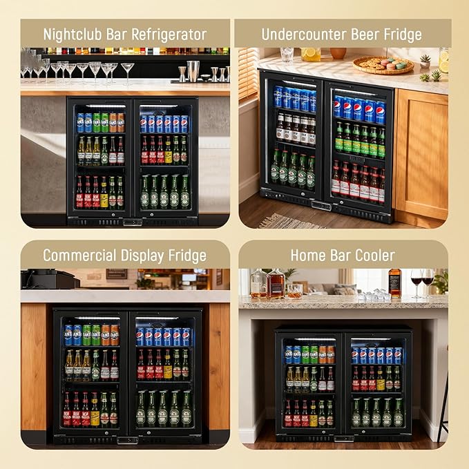 Commercial Back Bar Cooler with 2 Glass Doors, 7.4 cu.ft Under Counter Beverage Refrigerator, LED Lighting - ETL Certified Beer and Wine Cooler for Bar, Restaurant, Garage, Office, Home