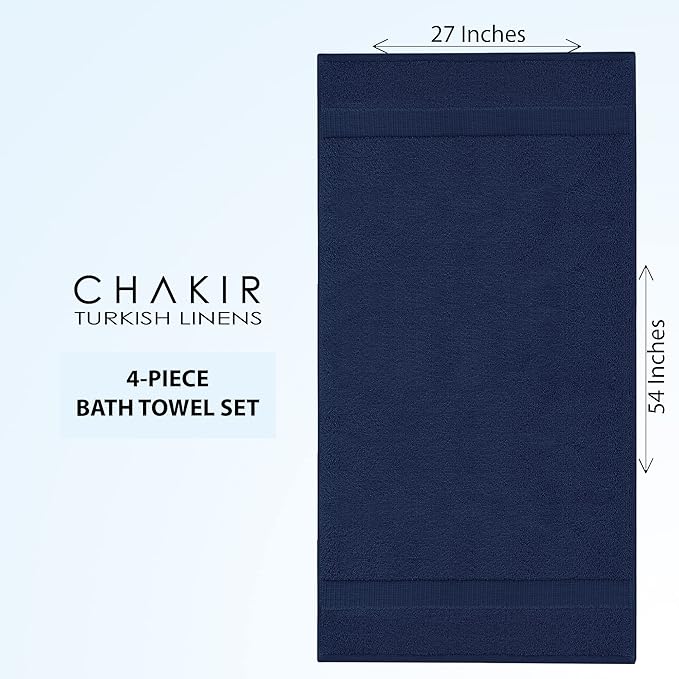 Chakir Turkish Linens 100% Cotton Premium Turkish Towels for Bathroom | 27'' x 54'' (4-Piece Bath Towels - Navy Blue)