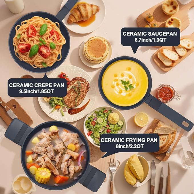 Nonstick Cookware Set Non Toxic, 5-Piece Pots and Pans Set, PFOA/PTFE Free, Induction Ready & Dishwasher Safe, Ceramic Coating for Easy Release