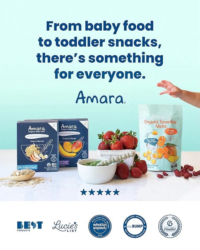 Amara Smoothie Melts - Mango Carrot - Baby Snacks Made With Fruits and Vegetables - Healthy Toddler Snacks For Your Kids Lunch Box - Organic Plant Based Yogurt Melts - 6 Resealable Bags