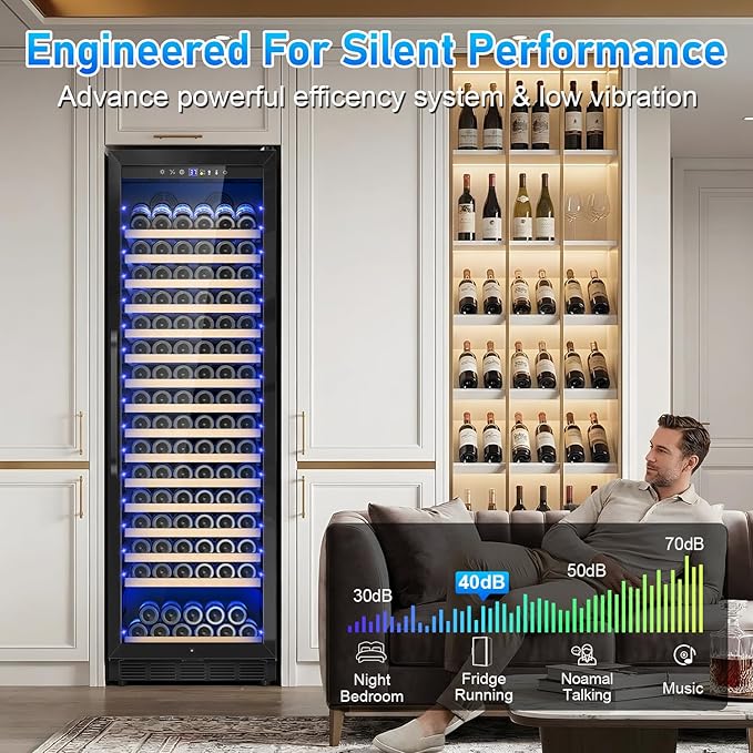 24" Wine Cooler Refrigerator Black, 24 Inch Wide Large Capacity Freestanding/Built in Wine Fridge for 176 Bottles with Safety Lock, Professional Wine Cellar with Glass Door