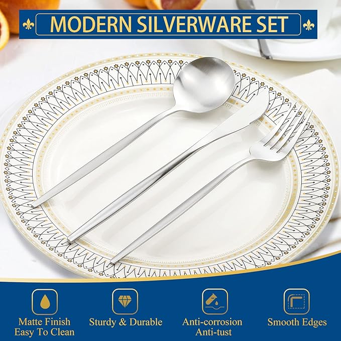 Silverware Set for 6, 30 Piece Flatware Set, Cutlery Tableware set Include Spoons And Forks Set, Stainless Steel Utensil Set, Matte polished Finish, Dishwasher Safe