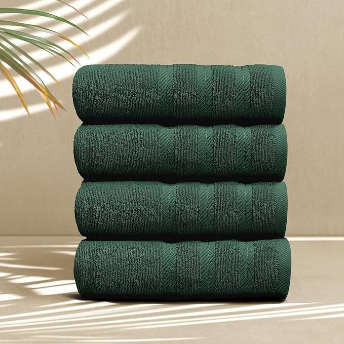 Hearth & Harbor Luxury Hand Towels - 100% Ring Spun Cotton Hand Towels for Bathroom, Shower, Spa, Soft & Absorbent Towels, 4 Piece Set, Hunter Green