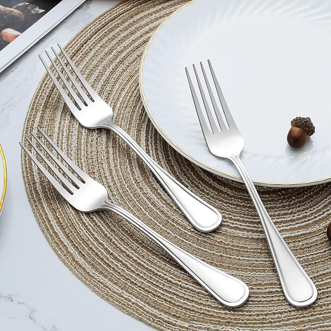 BEWOS 24-Piece Forks Silverware - 7.9-Inch Dinner Fork Set, Food Grade Stainless Steel silverware set, Dishwasher Safe, Metal Forks, Salad Forks, Mirror Polished Table Fork, Multipurpose Silver Fork