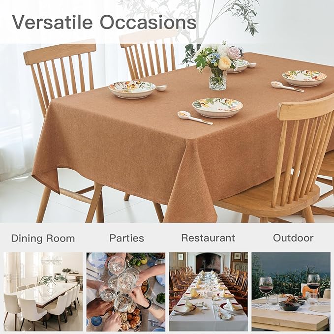 maxmill Fall Tablecloth Waterproof Spillproof Wrinkle Resistant Wipeable Linen Textured Dining Table Cloth for Harvest Thanksgiving Dinner, Party, Buffet and Camping, Square 60 x 60 Inch, Amber