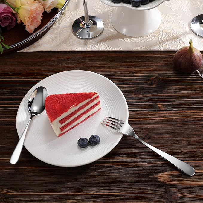 KEAWELL Premium Louise Forks, Set of 4, 18/10 Stainless Steel, Forks Silverware with Round Edge, Exceptional Mirror Finish, Dishwasher Safe (7.3" Salad Fork)