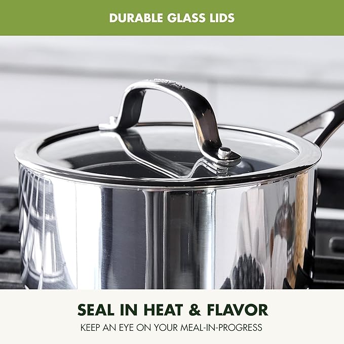 GreenPan Valencia Pro Stainless Steel 10 Piece Cookware Pots and Pans Set, Induction Suitable Mirrored Tri-Ply, Ceramic Nonstick PFAS-Free Coating, Multi Clad, Dishwasher Oven & Broiler Safe