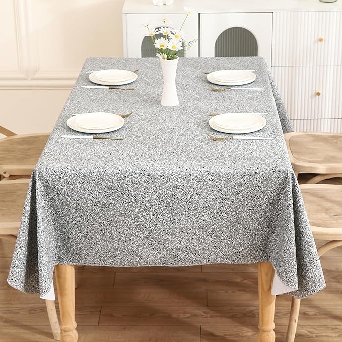 Walrus Heavy Duty Vinyl Tablecloth with Flannel Backing Waterproof Oil-Proof Plastic Table Cloth Stain-Resistant Wipeable Rectangle or Square Table Cover for Indoor and Outdoor (Grey, 60X84 Inch)