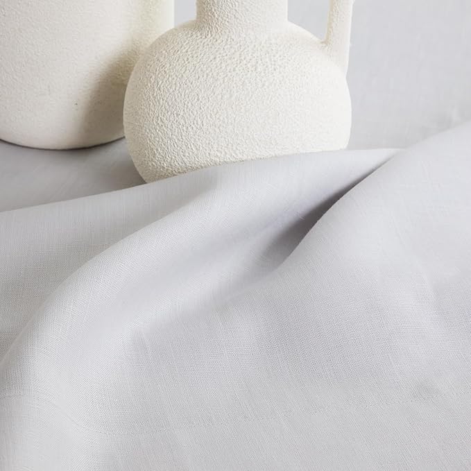 Solino Home Linen Tablecloth 52 x 52 Inch - 100% Pure Linen Silver Cloud Square Tablecloth - Fete, Machine Washable Table Throw for Winter