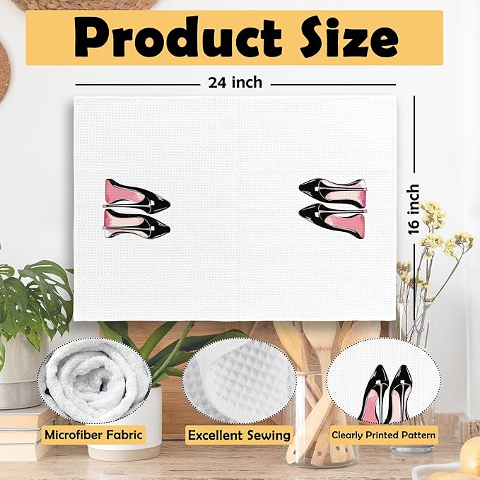 Girly Pink High Heel Perfume Kitchen Towels Set of 2, Modern Bath Bathroom Women Hand Dish Towel, Modern Fashion Floral Perfume Decorative Tea Towel 16x24 Inch