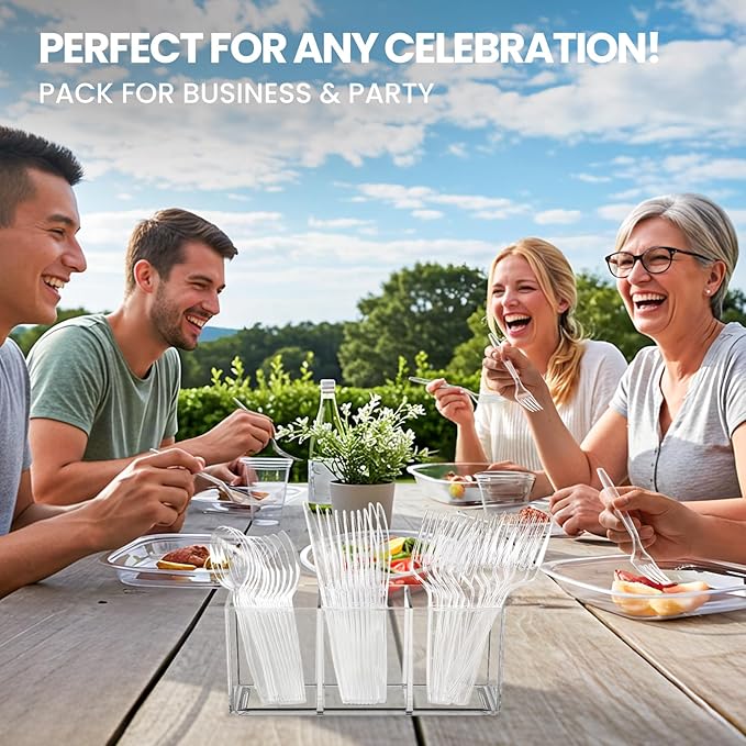 400 Count Heavy Duty Plastic Silverware, BPA-Free, Clear Plastic Cutlery Set, Premium Disposable Utensils for Party Everyday Use, 150 Forks, 150 Spoons and 100 Knives