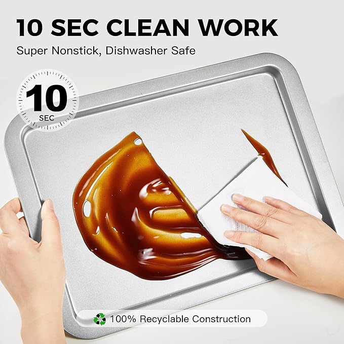 HONGBAKE Cookie Sheet, Baking Sheet Set, Nonstick Oven Pan with Wider Grips,3 Pack, Avoid Too Much Browning -Noble Silver