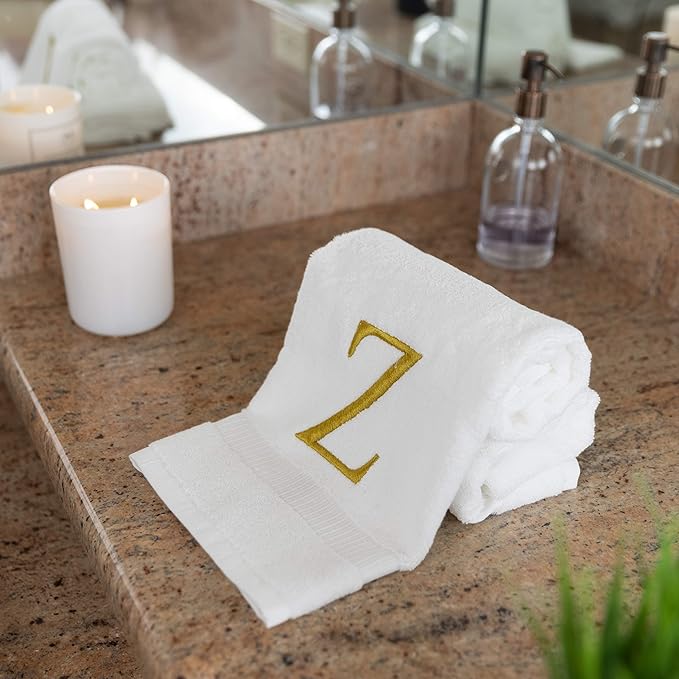 Monogrammed Hand Towels for Bathroom - Luxury Hotel Quality Personalized Initial Decorative Embroidered Bath Towel for Powder Room, Spa - GOTS Organic Certified - Set of 2 Gold Letter Z