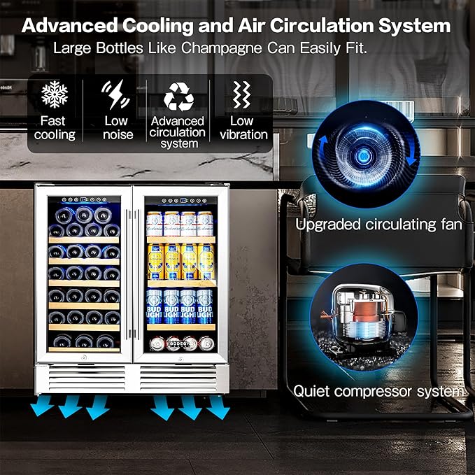 BODEGACOOLER Back Bar Cooler With 2 Glass Doors,30 Inch Under Counter Beverage Refrigerator,Large Capacity Commercial Wine and Beverage Refrigerator,LED Lighting Display Beer Wine Soda Drinks.