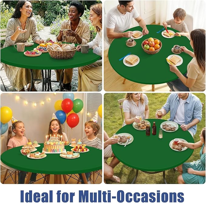 Round Spandex Tablecloth, Elastic Fitted Waterproof Tablecloths for 18"-24" Tables, Stretch Washable Picnic Table Cover for Camping, Dining, Indoor and Outdoor, Emerald Green