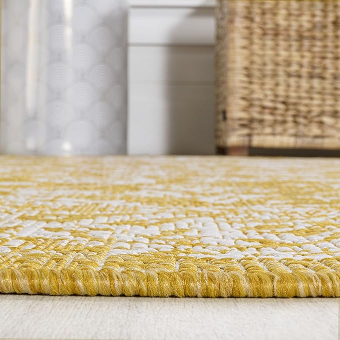 JONATHAN Y Weave Floral Indoor Outdoor Runner Rug 2X10 Yellow/Cream, Tela Bohemian Textured for Backyard, Patio, Porch, Easy-Cleaning, High Traffic, Pet-Friendly, Non-Shedding (SMB100E-210)
