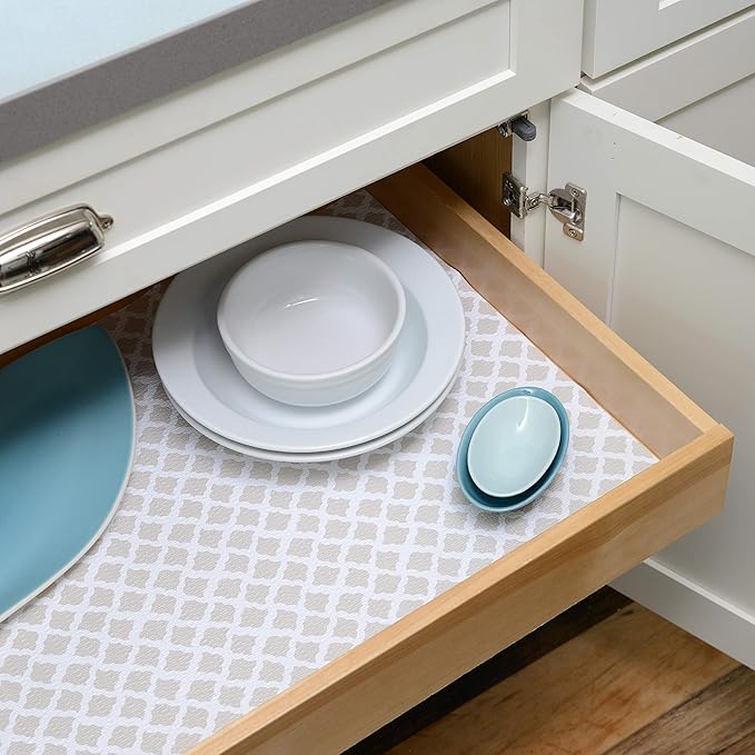 Con-Tact Brand Grip Prints Shelf Liner, Non-Adhesive Durable Liners, Slip-Resistant Drawer and Cabinet Covering, 18" x 8', Talisman Pale Gray, Pack of 1 Roll