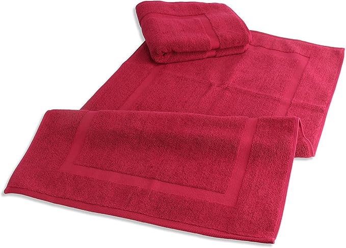SALBAKOS 100% Turkish Cotton Bath Mat Set 2-Piece - 20x34 inch, Premium Quality Hotel & Spa Collection, Soft, Absorbent, Long Lasting, Durable Bathroom Rugs | Made in Turkey (Wine, 2 Bath Mats)