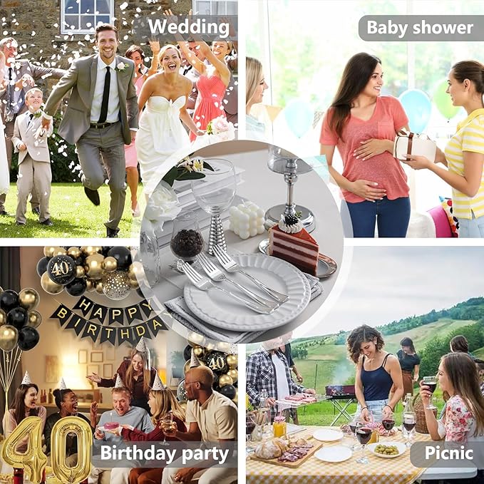 N9R 72PCS Silver Plastic Forks, Solid, Durable and Heavy Duty Disposable Silverware Forks, Perfect Plastic Utensils for Party, Wedding and Daily Use