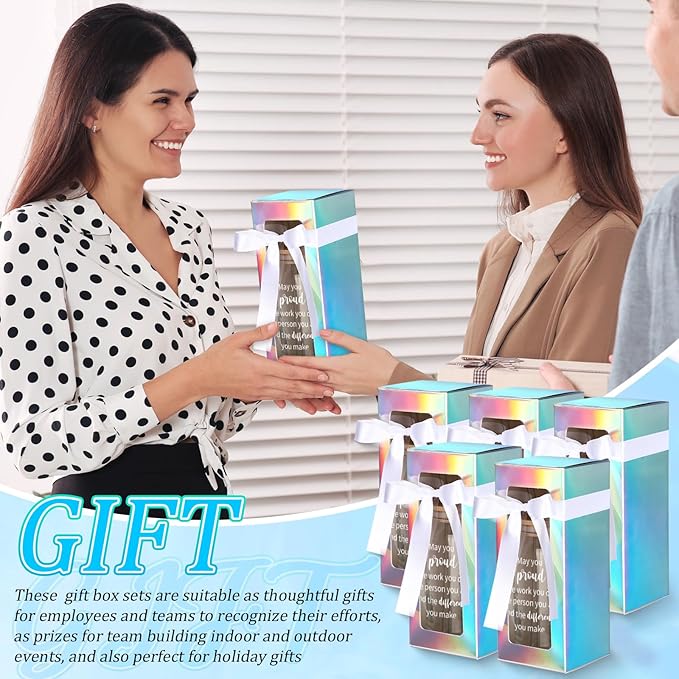 Layhit 12 Set Employee Appreciation Gifts Bulk Thank You Glass Cups for Staff Coworker 16 oz Can Shaped Beer Glass with Lids Straws Brushes Ribbon and Gift Boxes for Women Nurse Teachers Day(Proud)
