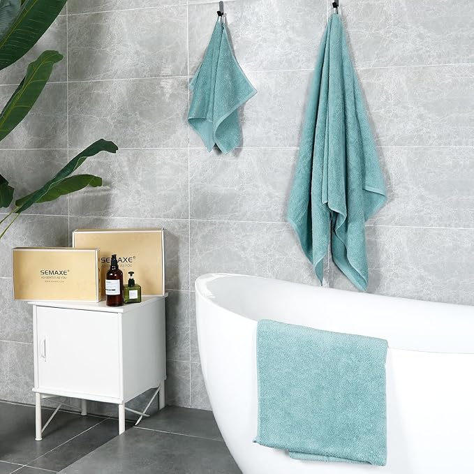 SEMAXE 12-Piece Family Bathroom Towel Set - 100% Cotton, 4 Bath Towels, 4 Hand Towels, 4 Washcloths, Ultra-Soft and Super Absorbent, Lighter Weight