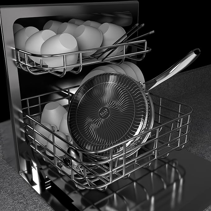 316L Stainless Steel 7QT Frying Pan Hex Nonstick Wok with Lid,Single Handle to Hold, PFOA Free, Dishwasher Oven Safe (7QT/Single Handle)