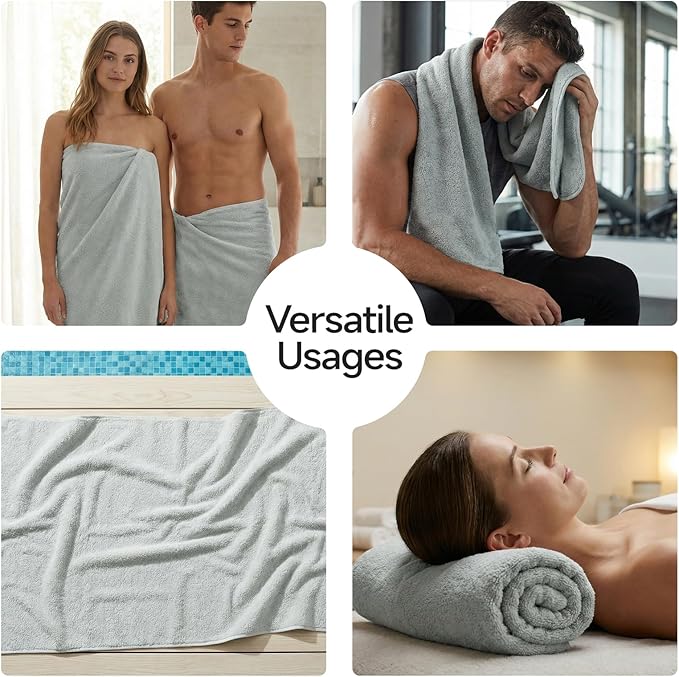 REDKISS 6-Piece Bath Towel Set, Ultra-Plush & Highly Absorbent 100% Cotton Towels for Bathroom, Grey Set Includes 2 Bath Towels, 2 Hand Towels, 2 Washcloths