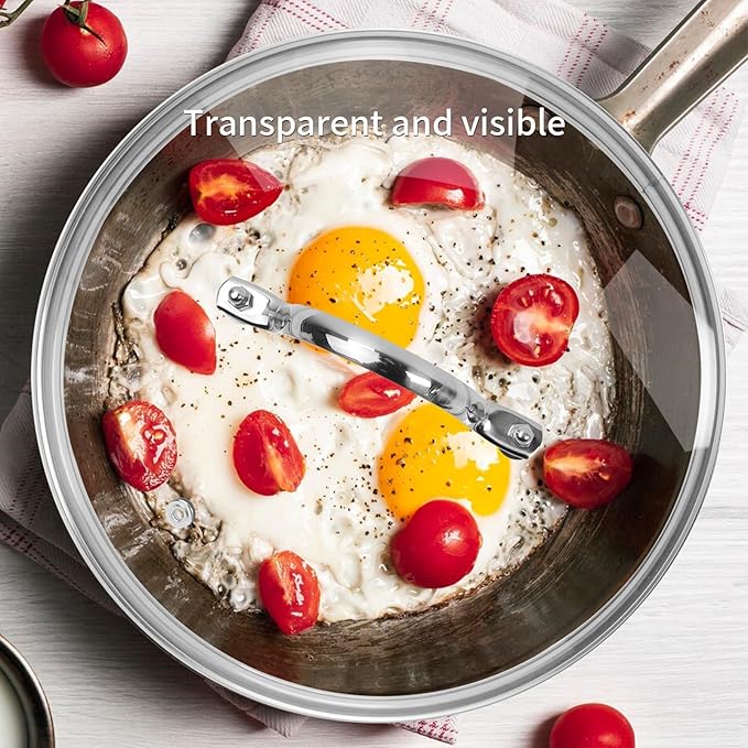 10.5" Tempered Glass Pan Lid with Steam Vent, Thickened to 4mm and Dishwasher Safe and Oven up to 480℉, Universal Lid Fit for Cast Iron Skillets, Frying Saute Pan, Cooking Pot