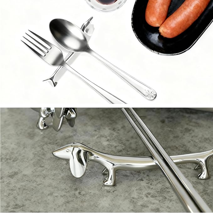 4-Piece Dog Design Chopstick Rest and Holder Set - These charming zinc alloy chopstick rests feature a cute dog pillow shape, offering a secure place for your chopsticks.