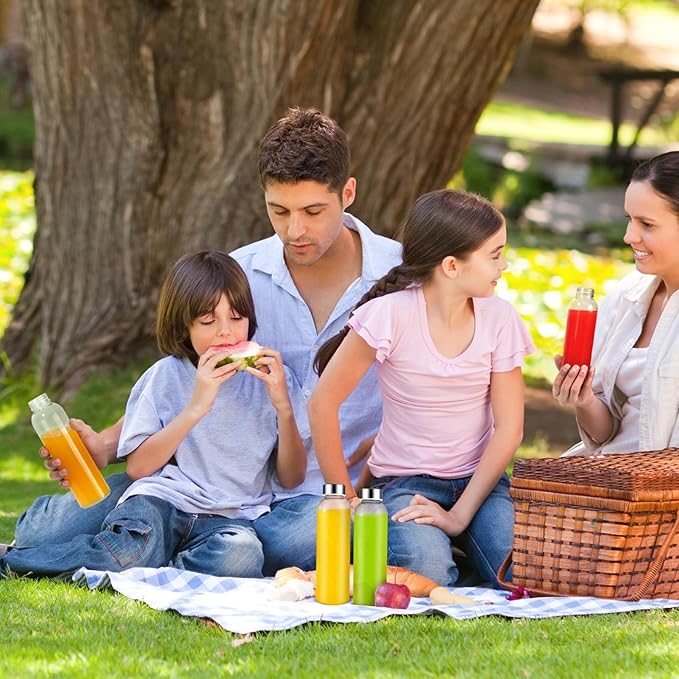 Zukro Glass Water Bottles with Lids 18 oz, Reusable Juice Bottles for Juicing, Leak Proof Juice Storage Containers for Fridge, Clear Drinking Jars With Stainless Steel Caps, BPA Free, Set of 12 Gold