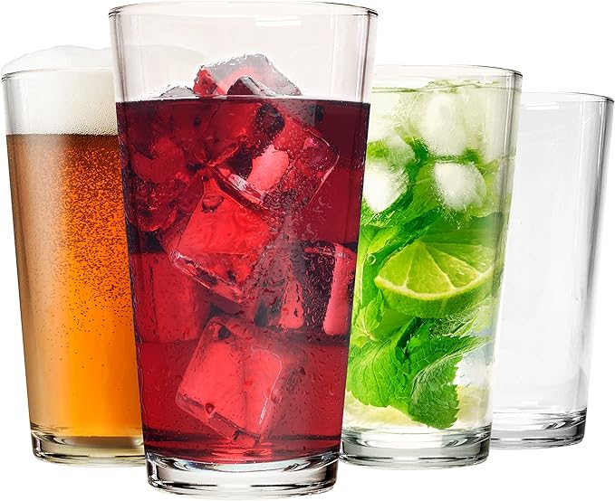 Set of 12 - Drinking Glasses 16 oz Highball Glasses Water Glass Cups Pint Glass Beer Glass Tumblers Bar Glass Design for Home and Kitchen