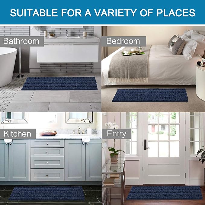 H.VERSAILTEX Bathroom Rugs Bath Mat Runner Rug Non Slip Kitchen Rug Extra Long Bath Rug Runners Oversized 59" x 20" Absorbent Washable Dry Fast Plush Area Rug for Bathroom/Bedroom - Navy