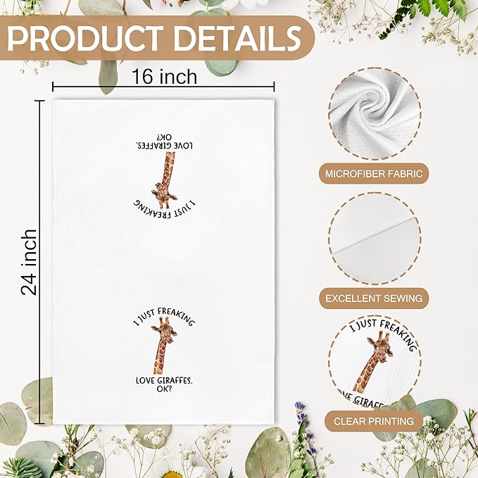 Funny Giraffe Kitchen Towels Gifts, Woodsy Giraffe Cabin Bathroom Decor for Home, Cute I Just Freaking Love Giraffes Decor Dish Hand Tea Towels for Bathroom Kitchen, 16x24 Inches