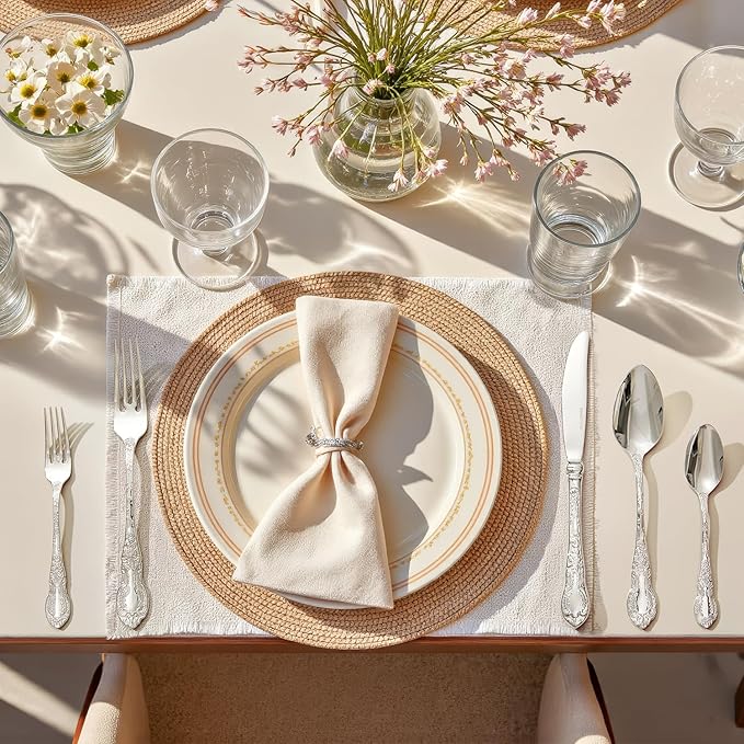 KINGSTONE Vintage Carved Silverware Set, 40-Piece 18/10 Stainless Steel Flatware Cutlery Set with Retro Royal Thick Handle, Tableware Utensils for Home, Restaurant, party, Wedding, Dishwasher Safe