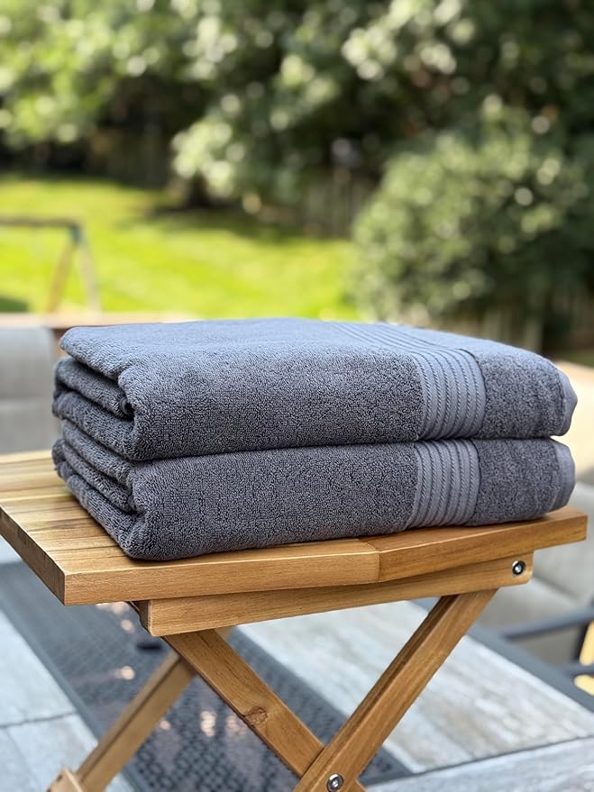 Milara Turkish Super-Plush Bath Towels Set 2-Piece | Premium Cotton Bath Towel Set Absorbent, Durable with Hanging Loops | Anthracite (Dark Gray) Turkish Bath Towels, (27 x 54 Inches)