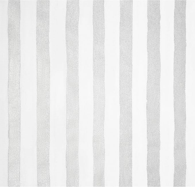 Kate Spade New York Hand Painted Shirting Stripe Reversible Table Runner, 100% Cotton with Metallic Print, Silver/White, 15"x72"