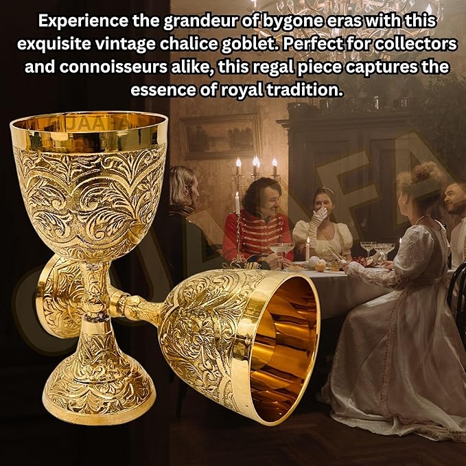 GUAAFA Medieval Goblet Vintage Chalice 6" - 1x Handmade Brass Drinkware for Royal Wedding Anniversary Christmas Gifts 7oz -King Arthur Renaissance Ceremonial Wine Glass (King & Queen Chalice)