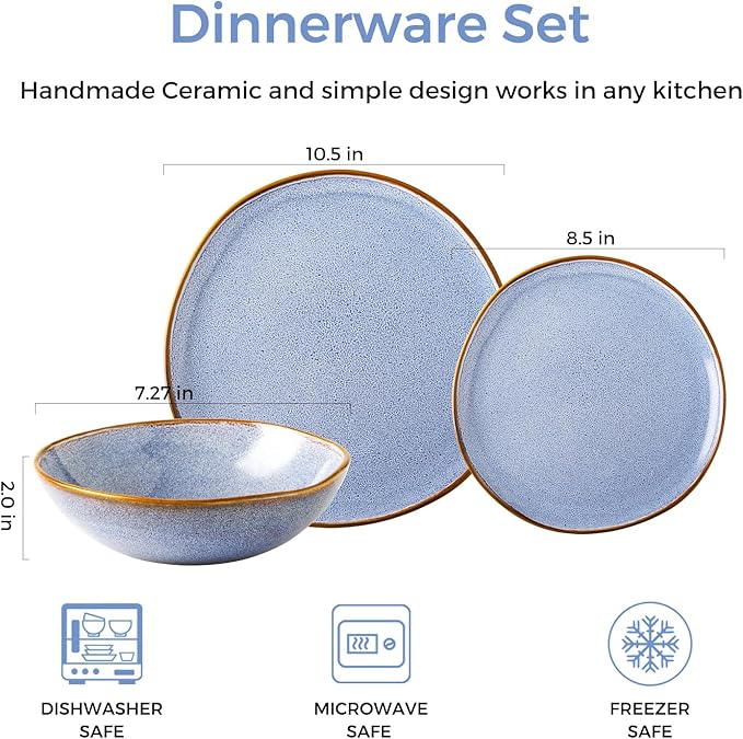 AmorArc Ceramic Dinnerware Sets,Handmade Reactive Glaze Stoneware Plates and Bowls Sets,Highly Chip and Crack Resistant Dishware | Dishwasher & Microwave Safe Dishes, Service for 4 (12pc)
