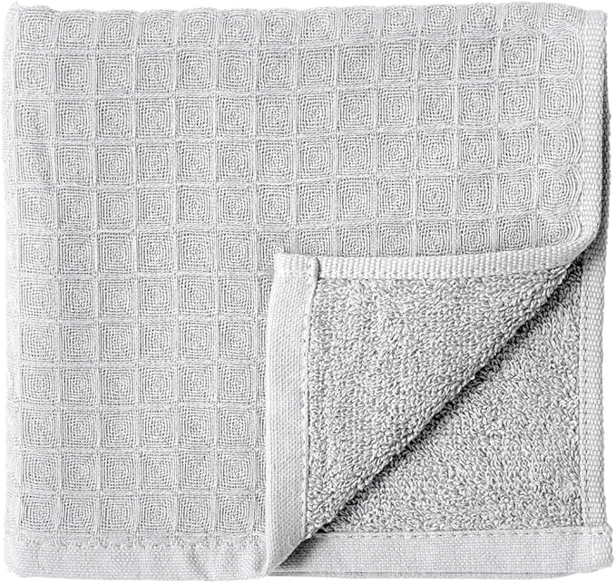 UCHINO Waffle Twist Cotton Weave Towel Set for Bathroom – 2 Bath, 2 Hand, 2 Washcloths, Lightweight Absorbent Quick Dry Honeycomb Texture Solid Terry Loop Reverse, 6 Piece, Grey