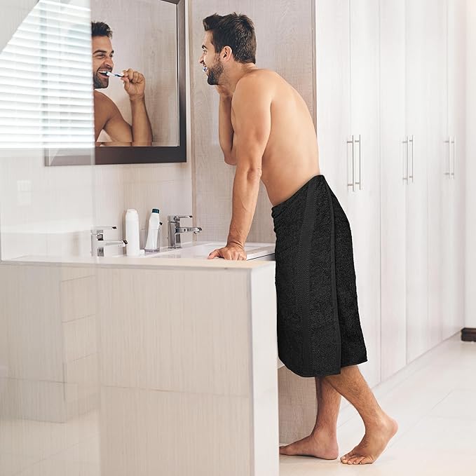 Large Bath Towels Set of 6 – 100% Cotton Terry – 24" x 50" – Quick Dry, Soft & Highly Absorbent – Black Towels for Bathroom, Gym, Spa, Pool & Daily Use