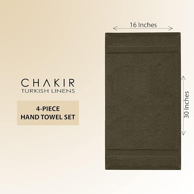 Chakir Turkish Linens 100% Cotton Premium Turkish Towels for Bathroom | 16'' x 30'' (4-Piece Hand Towel, Cocoa)
