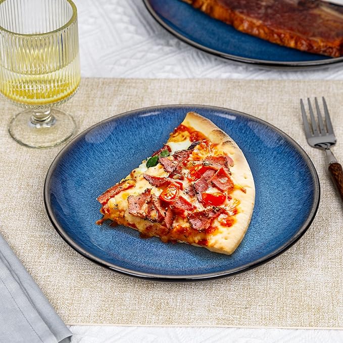 Plates and Bowls Sets for 4 - CJDC-QUELO 12-Piece Stoneware Dinnerware Sets, Ceramic Dishware Set for Kitchen Use and Formal Dining, Chip and Scratch Resistant Microwave Dishwasher Safe, Blue