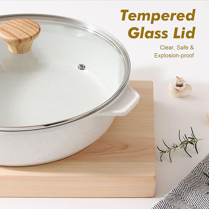 SENSARTE Nonstick Frying Pan Skillet with Lid 3.5/4.5/5QT, Ceramic Saute Pan,Deep Fring Pan Non-toxic Cooking Pot, Stay-cool Handle, Induction Compatible, PFAS Free