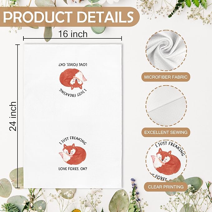 Funny Fox Kitchen Towels Gifts for Women, Fox Bathroom Decor Decorations for Home, Cute Kids I Just Freaking Love Foxs Decor Dish Hand Tea Towels Stuff for Bathroom Kitchen,16x24Inch